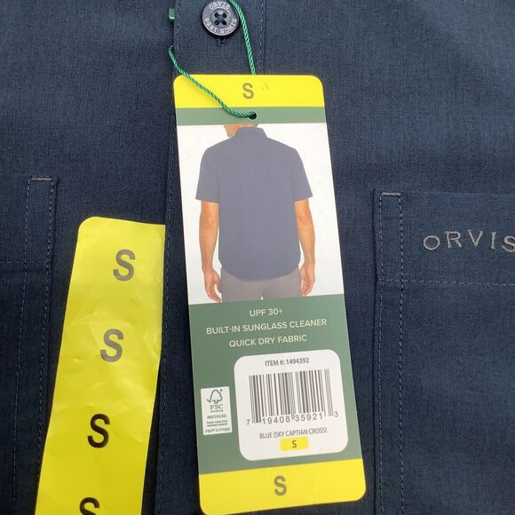Orvis Mens Short Sleeve Button Up Tech Shirt Blue Size Small NWT - Picture 6 of 8